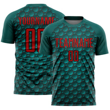 Load image into Gallery viewer, Custom Midnight Green Red-Black Geometric Shape Sublimation Soccer Uniform Jersey
