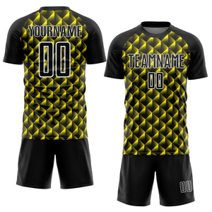 Custom Black Light Yellow-White Geometric Shape Sublimation Soccer Uniform Jersey