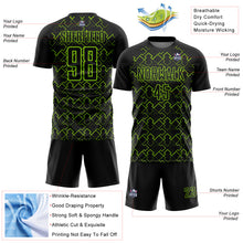 Load image into Gallery viewer, Custom Black Neon Green Geometric Shape Sublimation Soccer Uniform Jersey

