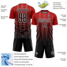 Load image into Gallery viewer, Custom Red Black-White Gradient Line Sublimation Soccer Uniform Jersey
