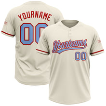 Load image into Gallery viewer, Custom Cream Light Blue-Red Two-Button Unisex Softball Jersey
