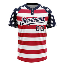 Load image into Gallery viewer, Custom White Navy-Red 3D American Flag Fashion Two-Button Unisex Softball Jersey
