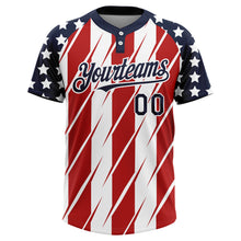 Load image into Gallery viewer, Custom Red Navy-White 3D American Flag Fashion Two-Button Unisex Softball Jersey
