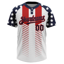 Load image into Gallery viewer, Custom White Navy-Red 3D American Flag Fashion Two-Button Unisex Softball Jersey
