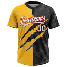 Load image into Gallery viewer, Custom Graffiti Pattern Black Gold-Red 3D Two-Button Unisex Softball Jersey
