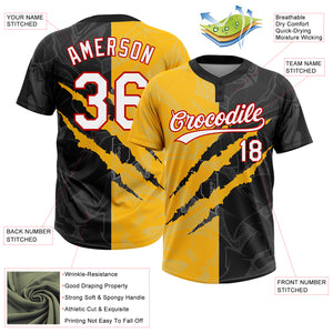 Custom Graffiti Pattern Black Gold-Red 3D Two-Button Unisex Softball Jersey