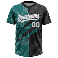 Load image into Gallery viewer, Custom Graffiti Pattern Black Teal-Gray 3D Two-Button Unisex Softball Jersey
