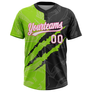 Custom Graffiti Pattern Black Neon Green-Pink 3D Two-Button Unisex Softball Jersey