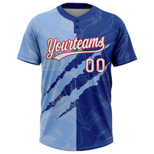 Load image into Gallery viewer, Custom Graffiti Pattern Light Blue Royal-Red 3D Two-Button Unisex Softball Jersey
