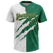 Load image into Gallery viewer, Custom Graffiti Pattern Kelly Green-Old Gold 3D Two-Button Unisex Softball Jersey
