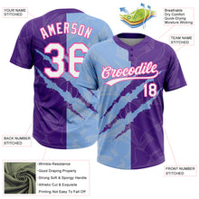 Load image into Gallery viewer, Custom Graffiti Pattern Purple Light Blue-Pink 3D Two-Button Unisex Softball Jersey
