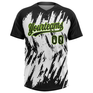 Custom Black Neon Green-White 3D Pattern Abstract Sharp Shape Two-Button Unisex Softball Jersey