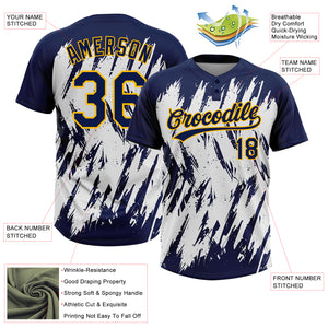 Custom Navy Gold-White 3D Pattern Abstract Sharp Shape Two-Button Unisex Softball Jersey