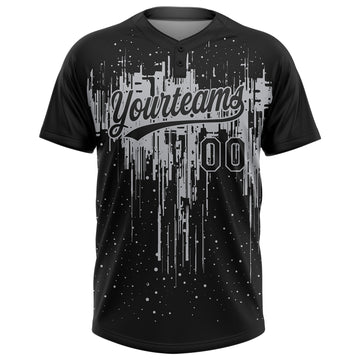 Custom Black Gray 3D Pattern Dripping Splatter Art Two-Button Unisex Softball Jersey