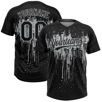 Custom Black Gray 3D Pattern Dripping Splatter Art Two-Button Unisex Softball Jersey