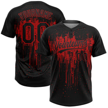 Load image into Gallery viewer, Custom Black Red 3D Pattern Dripping Splatter Art Two-Button Unisex Softball Jersey
