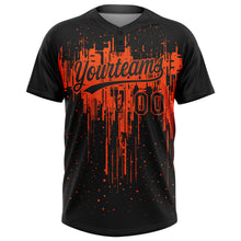 Load image into Gallery viewer, Custom Black Orange 3D Pattern Dripping Splatter Art Two-Button Unisex Softball Jersey
