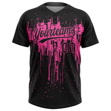 Load image into Gallery viewer, Custom Black Pink 3D Pattern Dripping Splatter Art Two-Button Unisex Softball Jersey
