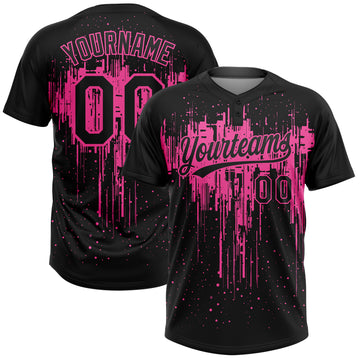 Custom Black Pink 3D Pattern Dripping Splatter Art Two-Button Unisex Softball Jersey