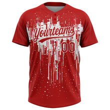 Load image into Gallery viewer, Custom Red White 3D Pattern Dripping Splatter Art Two-Button Unisex Softball Jersey
