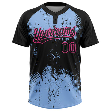 Custom Black Light Blue-Pink 3D Pattern Abstract Splatter Grunge Art Two-Button Unisex Softball Jersey