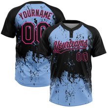 Load image into Gallery viewer, Custom Black Light Blue-Pink 3D Pattern Abstract Splatter Grunge Art Two-Button Unisex Softball Jersey
