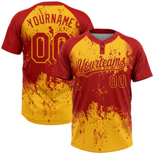 Load image into Gallery viewer, Custom Red Gold 3D Pattern Abstract Splatter Grunge Art Two-Button Unisex Softball Jersey
