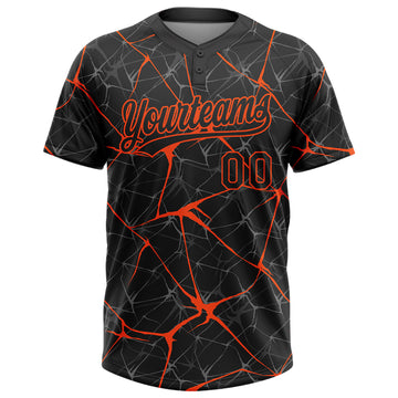 Custom Black Orange 3D Pattern Abstract Network Two-Button Unisex Softball Jersey