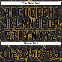 Load image into Gallery viewer, Custom Black Old Gold 3D Pattern Abstract Network Two-Button Unisex Softball Jersey
