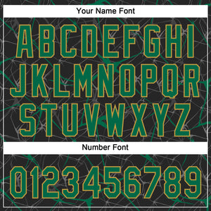 Custom Black Kelly Green-Old Gold 3D Pattern Abstract Network Two-Button Unisex Softball Jersey