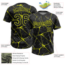 Load image into Gallery viewer, Custom Black Neon Yellow 3D Pattern Abstract Network Two-Button Unisex Softball Jersey
