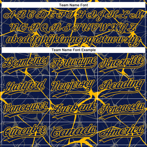 Custom Navy Gold 3D Pattern Abstract Network Two-Button Unisex Softball Jersey