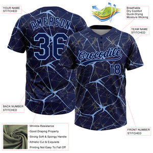 Custom Navy Light Blue 3D Pattern Abstract Network Two-Button Unisex Softball Jersey