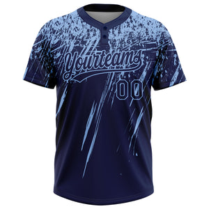 Custom Navy Light Blue 3D Pattern Abstract Sharp Shape Two-Button Unisex Softball Jersey