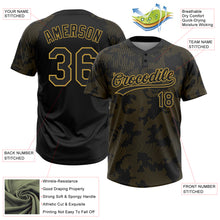 Load image into Gallery viewer, Custom Black Old Gold 3D Pattern Curve Lines Two-Button Unisex Softball Jersey
