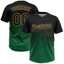 Load image into Gallery viewer, Custom Black Kelly Green-Old Gold 3D Pattern Gradient Square Shapes Two-Button Unisex Softball Jersey
