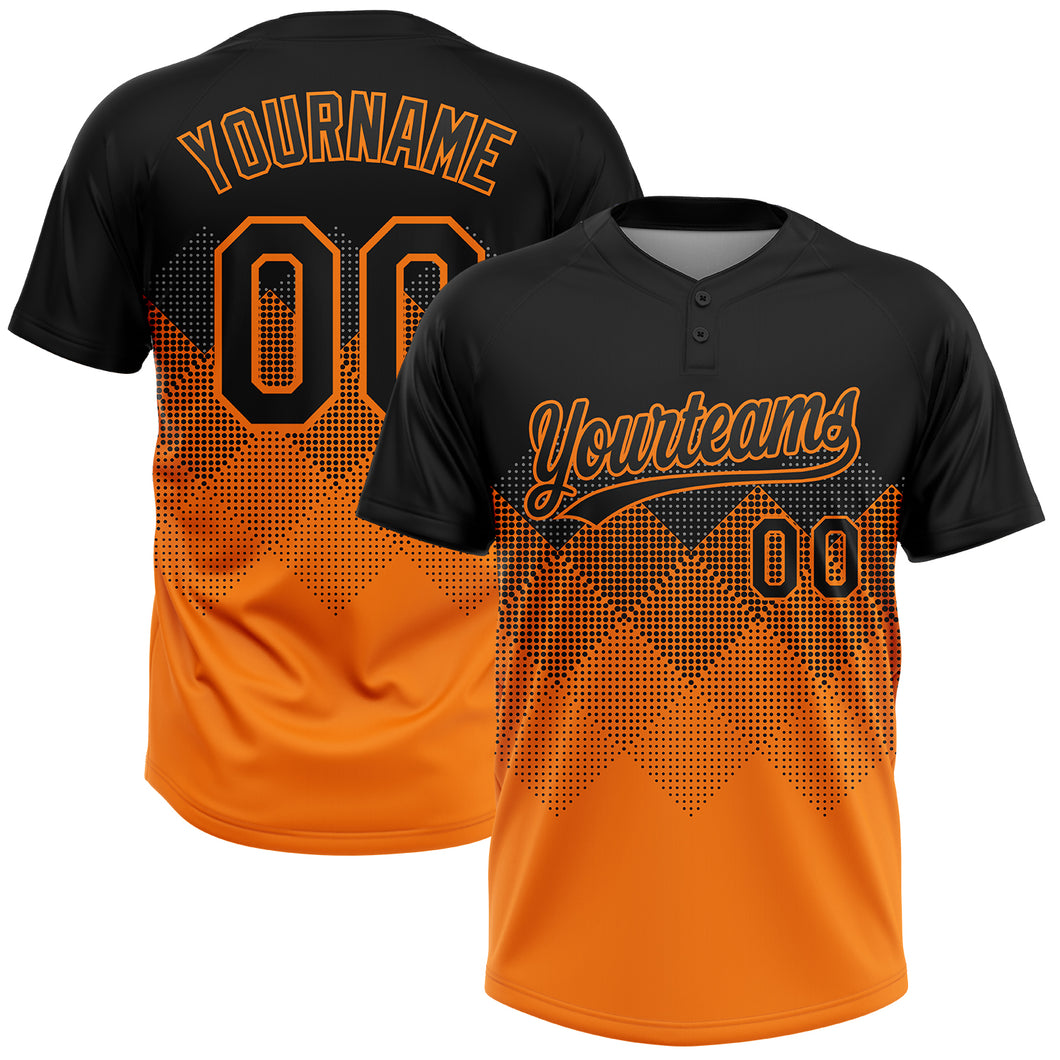 Custom Black Bay Orange 3D Pattern Gradient Square Shapes Two-Button Unisex Softball Jersey