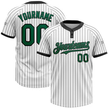 Load image into Gallery viewer, Custom White Black Pinstripe Kelly Green Two-Button Unisex Softball Jersey
