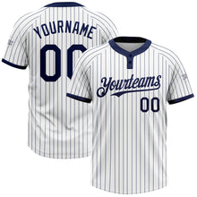 Load image into Gallery viewer, Custom White Navy Pinstripe Navy Two-Button Unisex Softball Jersey
