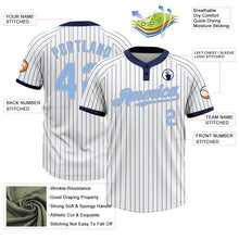 Load image into Gallery viewer, Custom White Navy Pinstripe Light Blue-Gray Two-Button Unisex Softball Jersey
