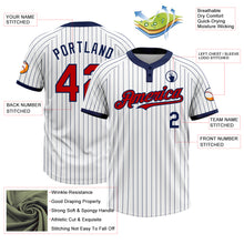 Load image into Gallery viewer, Custom White Navy Pinstripe Red Two-Button Unisex Softball Jersey

