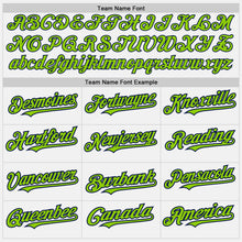 Load image into Gallery viewer, Custom White Navy Pinstripe Neon Green Two-Button Unisex Softball Jersey
