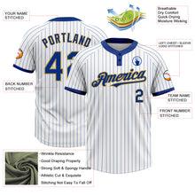 Load image into Gallery viewer, Custom White Royal Pinstripe Old Gold Two-Button Unisex Softball Jersey
