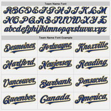 Load image into Gallery viewer, Custom White Royal Pinstripe Old Gold Two-Button Unisex Softball Jersey
