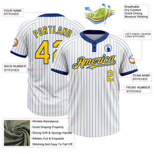 Custom White Royal Pinstripe Yellow Two-Button Unisex Softball Jersey