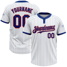 Load image into Gallery viewer, Custom White Royal Pinstripe Red Two-Button Unisex Softball Jersey
