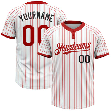 Custom White Red Pinstripe Black Two-Button Unisex Softball Jersey