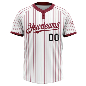 Custom White Crimosn Pinstripe Black Two-Button Unisex Softball Jersey