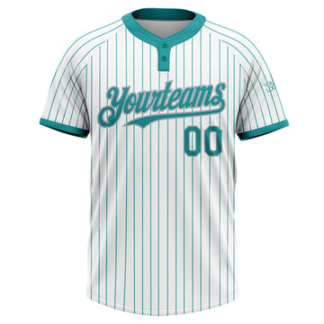 Custom White Teal Pinstripe Gray Two-Button Unisex Softball Jersey