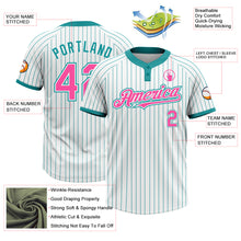 Load image into Gallery viewer, Custom White Teal Pinstripe Pink Two-Button Unisex Softball Jersey
